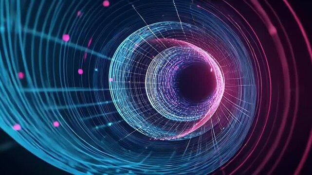 Abstract Digital Tunnel with Blue and Pink Light Emitting Diodes Background for Technology Concepts and Futuristic Designs with Network Connection and Cyber Space Elements