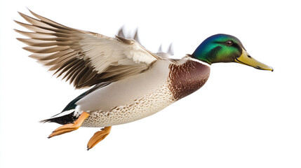 Obraz premium Male mallard bundle, portrait, standing and flying, isolated on a white background.