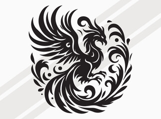 Phoenix Silhouette Black Color Mythical Firebird Vector Art and Clipart for Designs