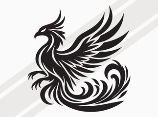 Phoenix Silhouette Black Color Mythical Firebird Vector Art and Clipart for Designs