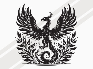 Phoenix Silhouette Black Color Mythical Firebird Vector Art and Clipart for Designs