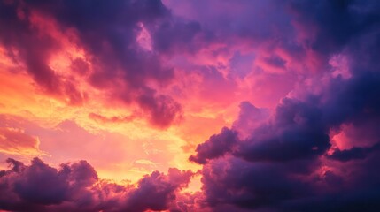 Fototapeta premium Dramatic sunset sky with deep red, purple, and orange hues merging over thick clouds