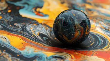 Futuristic universe, black nano fiber planet, marbled orb floating in space,