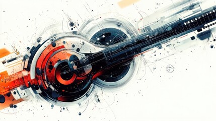 Futuristic vector-style image of music tattoo g cleff white background
