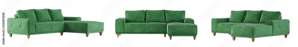 Aufkleber green sofa set isolated on transparent background. 3d render. 3d illustration.