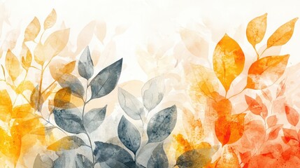 Modern abstract art, watercolor floral illustration. Golden elements, watercolor painting, textured background. Hand drawn plants.
