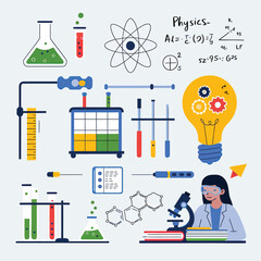 vector icons for laboratory environment for studying various scientific disciplines Chemistry flask 

