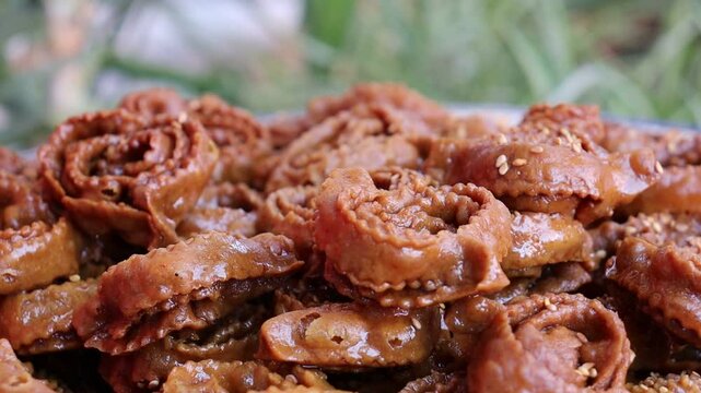 Chebakia Close-Up: Traditional Moroccan Honey Sesame Cookie for Ramadan & Eid Festive Desserts