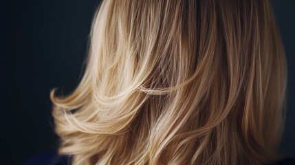 Obraz premium Elegant blonde hair cascading down the back of a young woman, showing healthy strands and natural shine