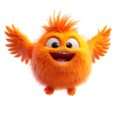 A Fluffy 3D Cartoon Character with Glowing Wings Jumping Isolated on Transparent Background