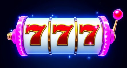 3d render of a slot machine with three lucky sevens