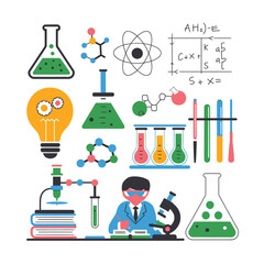 vector icons for laboratory environment for studying various scientific disciplines Chemistry flask 
