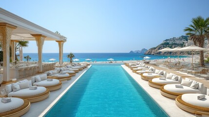 Luxurious beachfront infinity pool with beach club