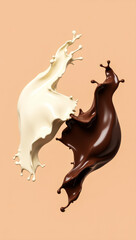 Fototapeta premium creamy white and rich brown liquid splashes in dynamic motion against a background