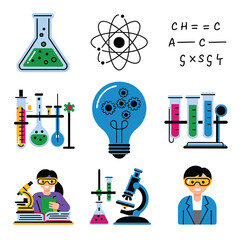 vector icons for laboratory environment for studying various scientific disciplines Chemistry flask 

