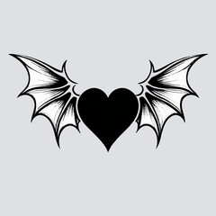Naklejka premium black heart with bat wings vector valentine illustration