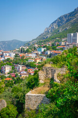 Beautiful view from Kruja castle on old town Kruja, Albania