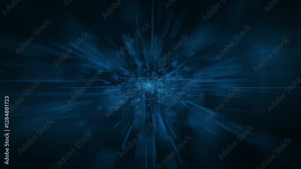 Wall mural tech tunnel fast travel blue green 4k loop features lines and shapes flying by in a blur as the came
