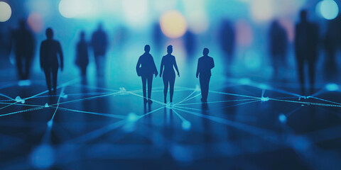abstract blue background with people - connection and networking in work life