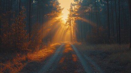 Obraz premium Sunbeams Illuminate Forest Path