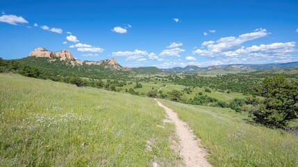 Fototapeta premium Hiking Trail Through Lush Meadow Landscape