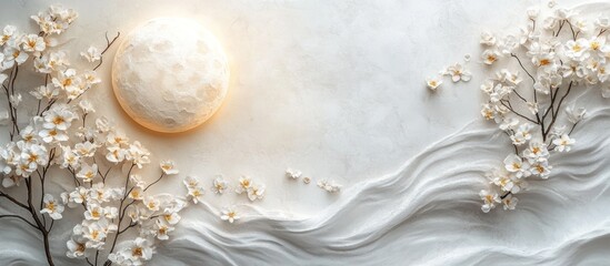 Moonlit blossoms on silk, serene scene