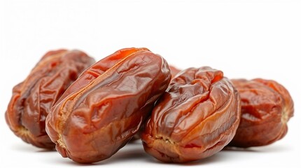 closeup pile of dry date palm fruit isolated on white background