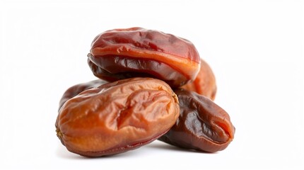 closeup pile of dry date palm fruit isolated on white background