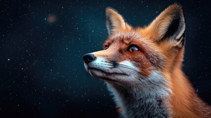 Red fox gazing at night sky