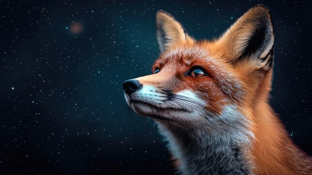 Fototapeta Red fox gazing at night sky