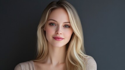Fototapeta premium Portrait of a Young Woman with Long Blonde Hair and Natural Makeup