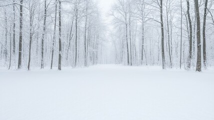 Obraz premium Snowy forest path, winter wonderland, tranquil scene, peaceful nature, snowy trees, nature background, calming forest, ideal for relaxation, suitable for posters