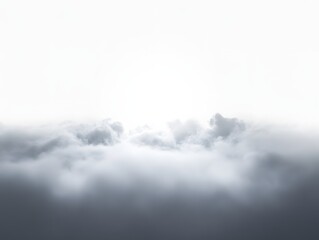 Dramatic clouds above the horizon in misty atmosphere, soft white foggy sky, surreal dreamy weather landscape, peaceful natural background, serene floating cloudscape
