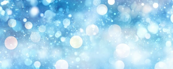 Magical winter wonderland with sparkling bokeh lights and soft blue background