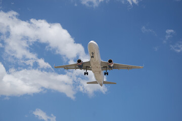A plane soaring through the sky, symbolizing a journey of hope and new possibilities, with a clear blue backdrop.