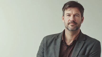 Fototapeta premium Confident Man in a Stylish Blazer Posing Against a Neutral Background