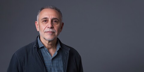 Obraz premium Confident Middle-Aged Man in Casual Attire Against a Neutral Background