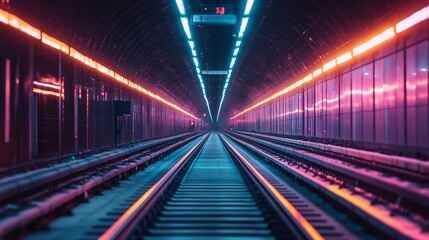 Neonbeleuchteter U-Bahn-Tunnel mit futuristischem Flair