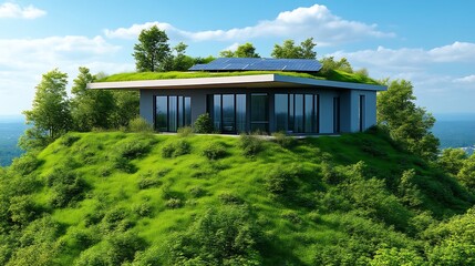 Eco-friendly Hilltop Home with Solar Panels and Green Roof