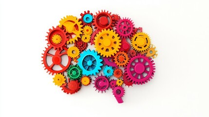 Colorful Gears Brain 3D Render, Interlocking Cogs, Creativity Concept, Innovation,Problem-solving Cogs,Mechanism