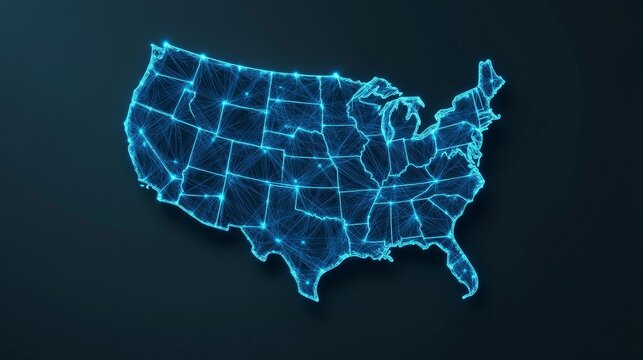 USA Map Networked States, Glowing Lines, Connectivity Concept, USA, Network USA, Connectivity