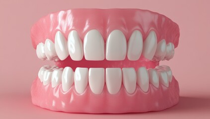 Fototapeta premium 3D model of healthy teeth on a pink background