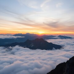 Obraz premium Sunrise Over Beautiful Mountains With A Wide-Ranging Cloudscape