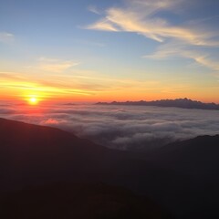 Fototapeta premium Sunrise Over Beautiful Mountains With A Wide-Ranging Cloudscape