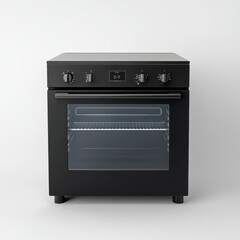 Black Freestanding Electric Oven with Glass Door on White Background