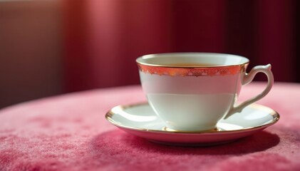 Fototapeta premium Delicate porcelain teacup on a velvet surface, luxury, ornate, relaxation