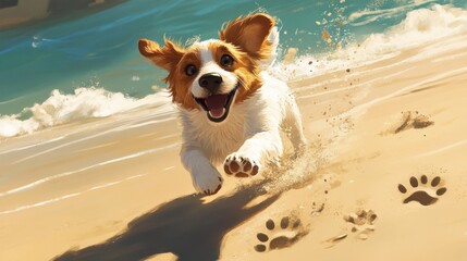 Joyful Dog Running on the Beach: A Summer Day's Delight
