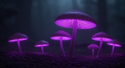 Glowing Mushrooms Forest Mysterious Nighttime Fantasy Ultra HD 4K