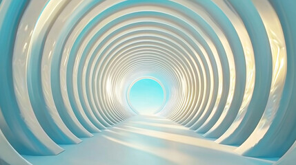 Obraz premium minimalist white tunnel design with radiant light creates serene atmosphere. smooth curves and bright ambiance evoke sense of calm and tranquility