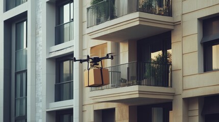 Fototapeta premium Drone Delivery to Modern Apartment Building